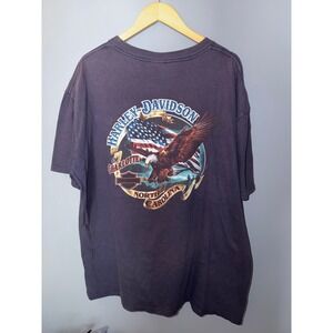 Harley Davidson Charlotte NC Eagle American Flag Pocket T-Shirt Mens Black XL